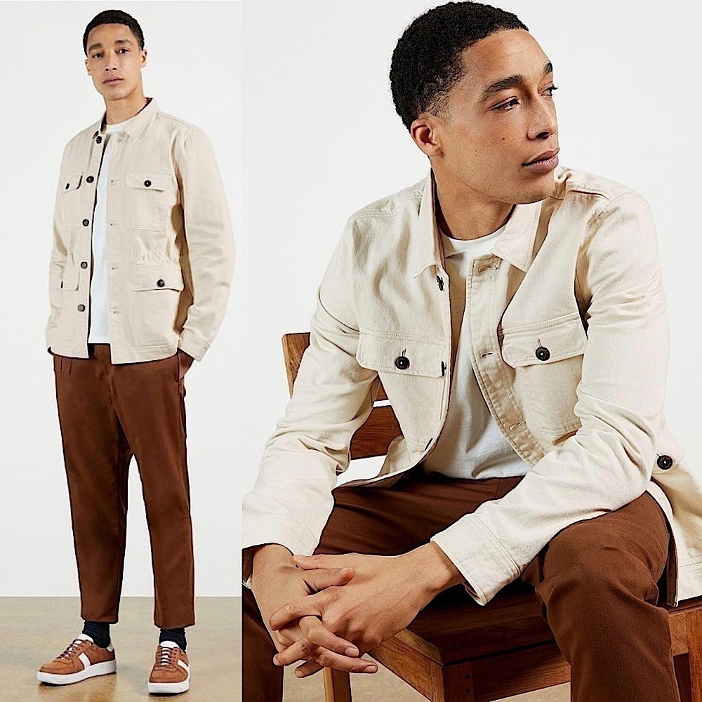 NWT TED‎ BAKER Ivory Khaki Canvas Utility Cargo Button Military Safari Jacket L